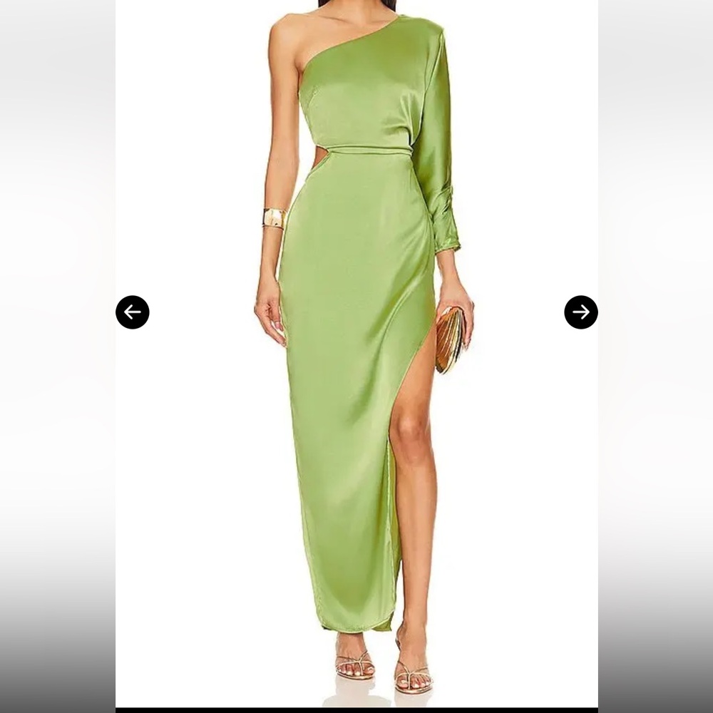 Astr The Label Amari One-Shoulder Dress in Olive with Slit and Cutout